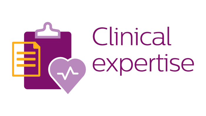 The logo of a clipboard with the text; clinical expertise on the right side