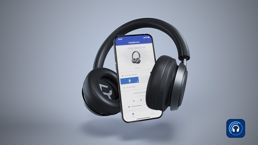 L4 Fidelio-hörlurar anslutna till Philips Headphones-appen